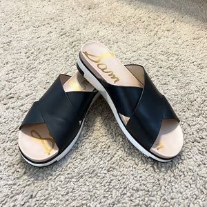 Criss cross platform sandals.